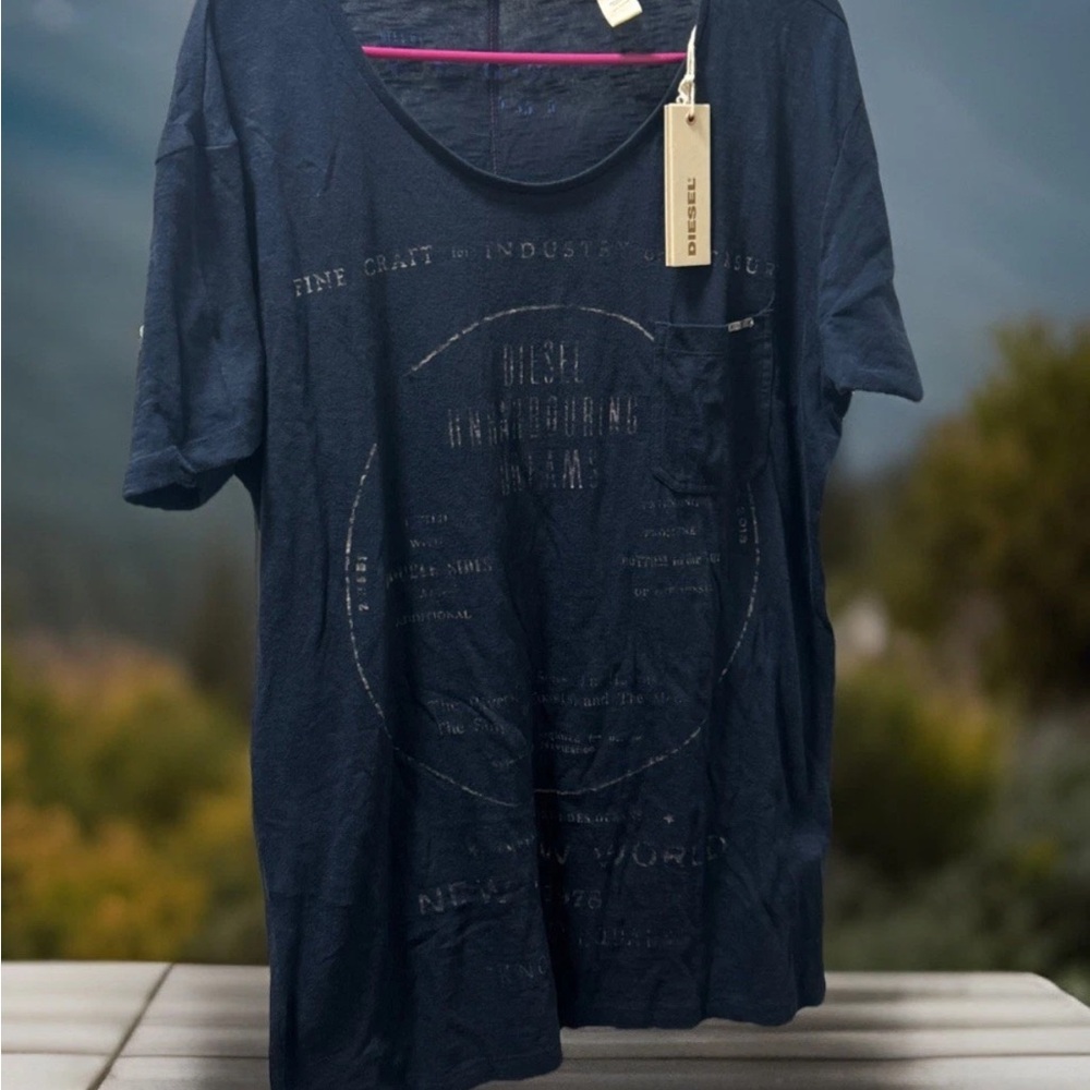 Early 2010s NOS Diesel Navy Slub Jersey Short Sleeve Pocket Reversible Tee